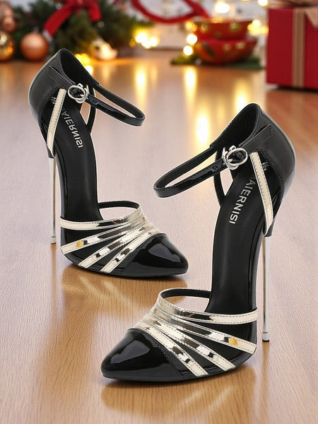 Women's Leather Patent Heels Stiletto and - Black Red FashionChic
