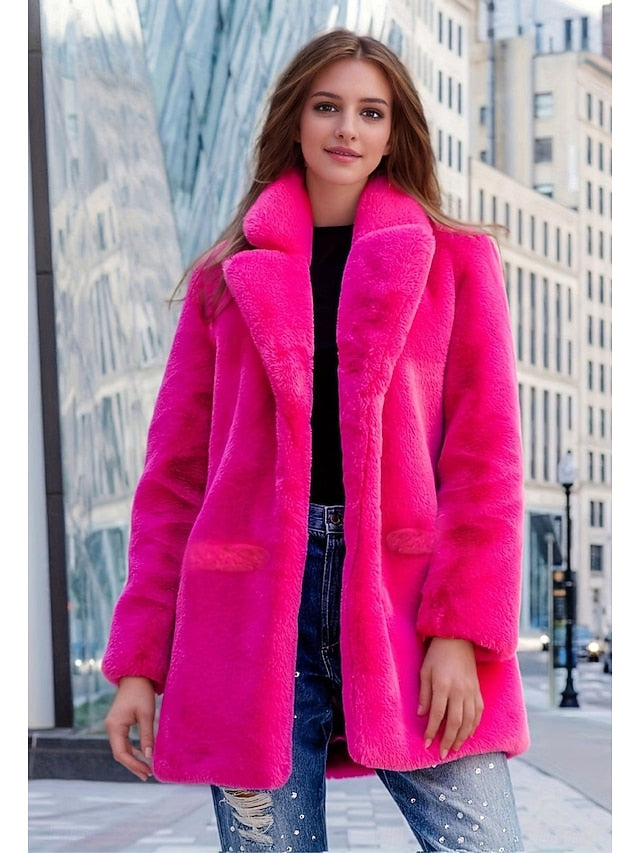 Knitting Warm Comfortable Pocket Faux Fur Coat Women's FashionChic