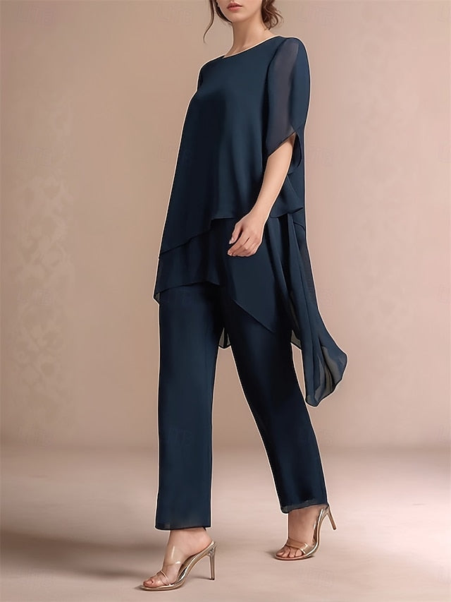 Neck Dress Bride Mother Classic Piece of Pantsuit Crew the 2 FashionChic