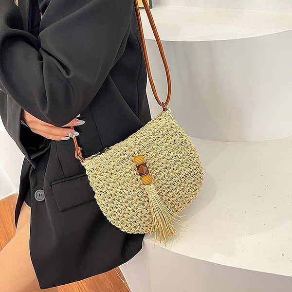 Tassel Women's Bag Woven Boho Handbag – Straw Crossbody FashionChic