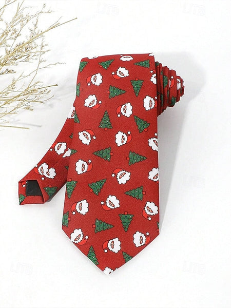 Fun Polyester Tree Men's Christmas Silk Santa – and Tie FashionChic