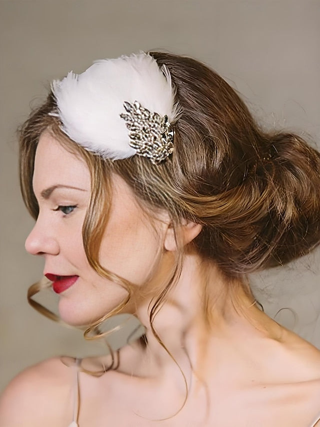 Hair Women's - Feather Crystal Vintage Clip White FashionChic