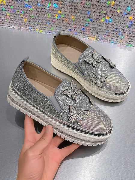 Slip-On with Purple Women's Glitter Sneakers Platform FashionChic