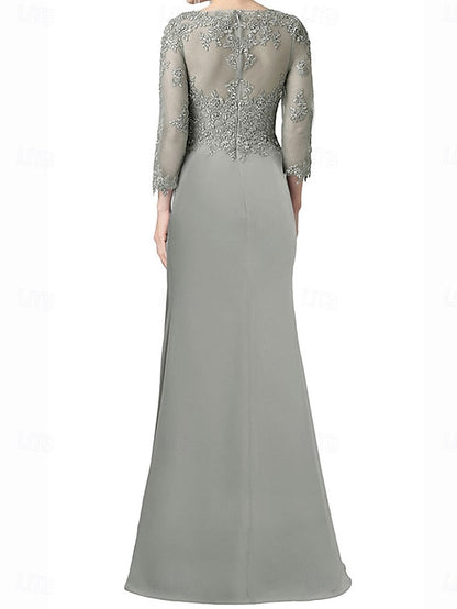 Elegant Length Floor Neck A-Line of V Mother the Bride Dress FashionChic