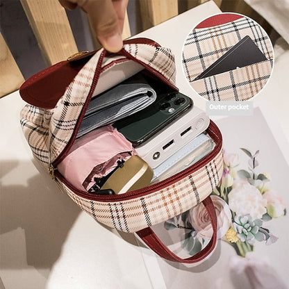 Leather Backpack Mini Buckle – with and Stylish Plaid Flap FashionChic