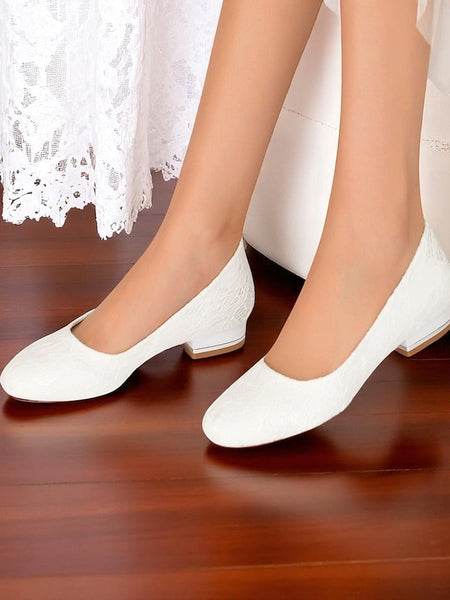 Flats Women's Heel Low Lace Ivory Wedding FashionChic