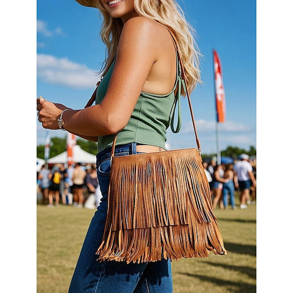 - Women's Leather Bag Faux Fringe Bohemian Crossbody FashionChic