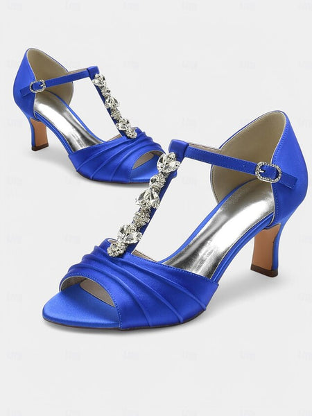 Satin Detail Open-Toe with White – Heels Bridal Crystal FashionChic