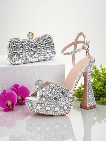 with Heel Women's Matching Rhinestone Platform Sandals High FashionChic