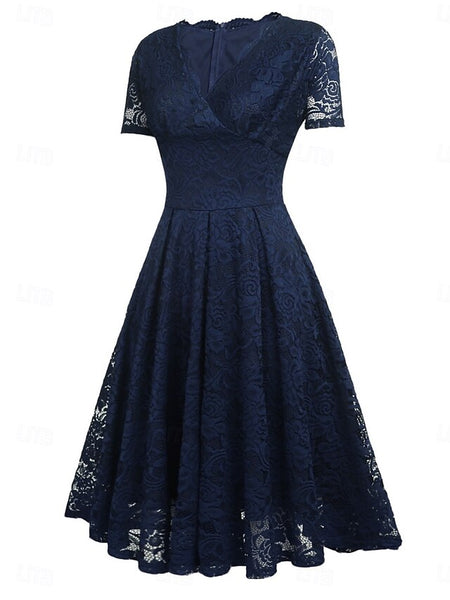 Women's Midi Dress Lace Dress Cocktail Dress Wedding Guest FashionChic