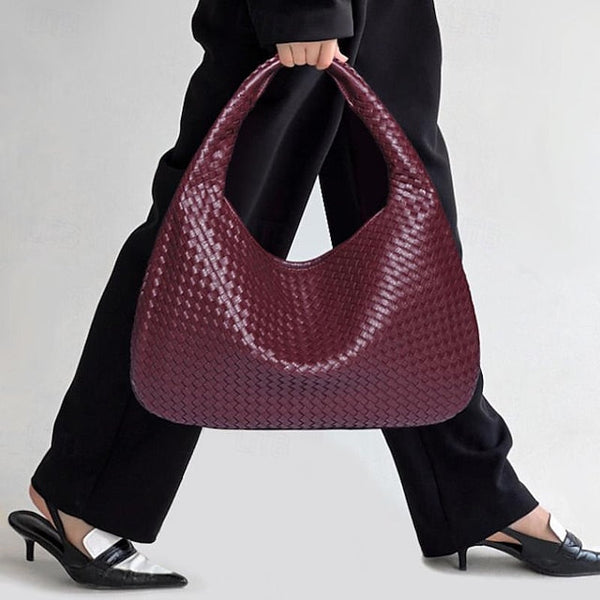 Chic Burgundy Hobo Woven Leather – Bag Women's Faux FashionChic