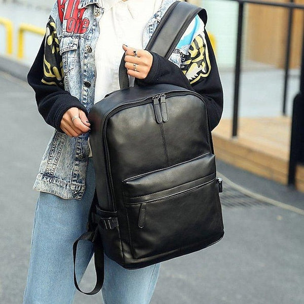 with Leather Backpack Black Faux Front Zipper Men's Pocket FashionChic