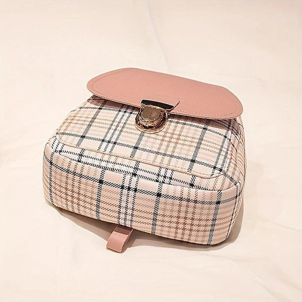 Leather Backpack Mini Buckle – with and Stylish Plaid Flap FashionChic