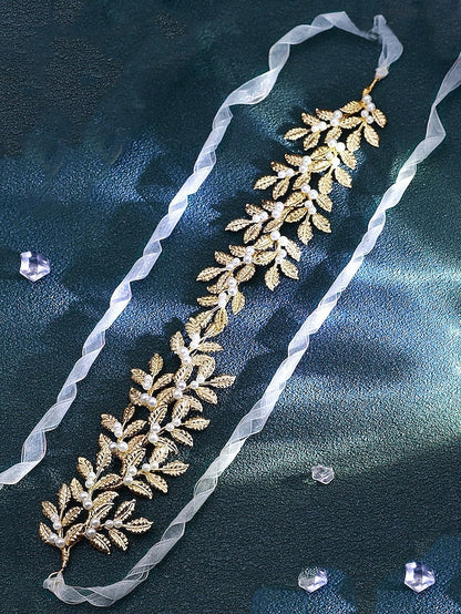 Gold Belt with Pearl Bridal Elegant – Leaf Accents FashionChic