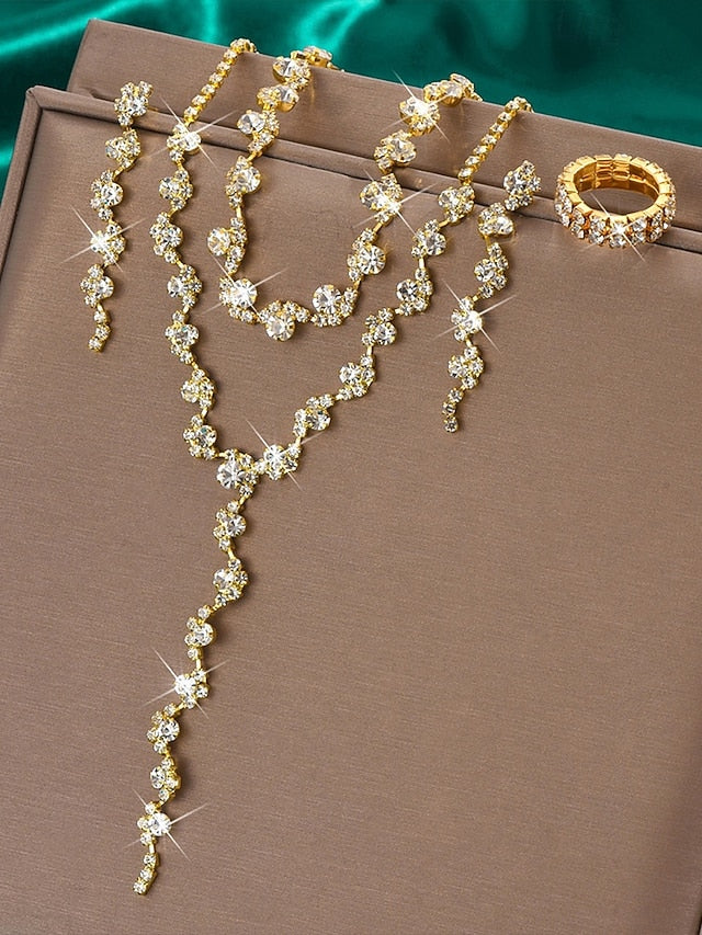 – Jewelry Gold Elegant Rhinestone Set Necklace FashionChic