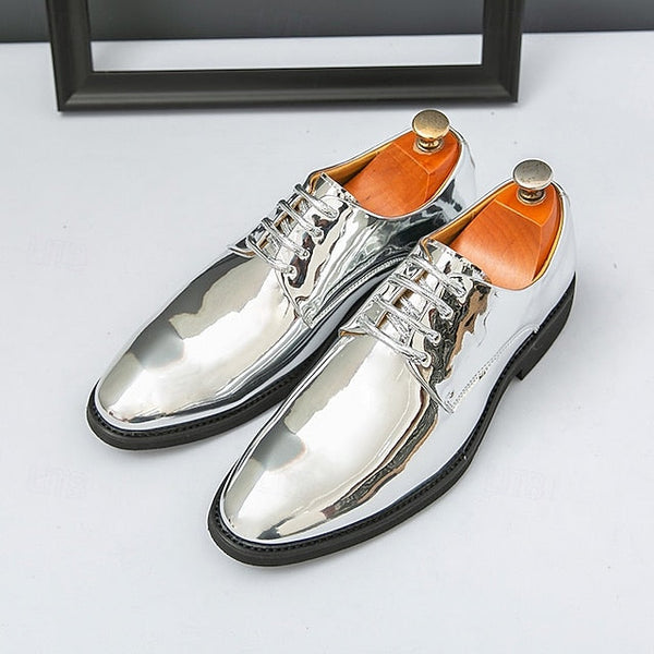 for Shiny Shoes Leather Men Sleek Gold – Patent Lace-Up FashionChic