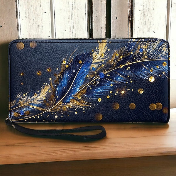 Women's with Gilded Large Capacity Wallet Feather Print FashionChic