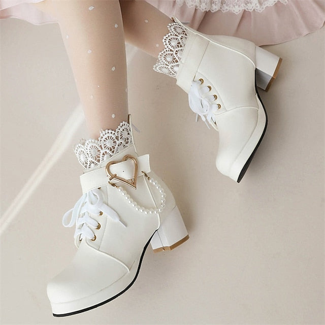 Ankle Women's – Wedding Bridal Lace-Up White Boots Shoes FashionChic