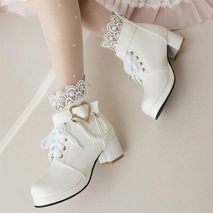 Ankle Women's – Wedding Bridal Lace-Up White Boots Shoes FashionChic
