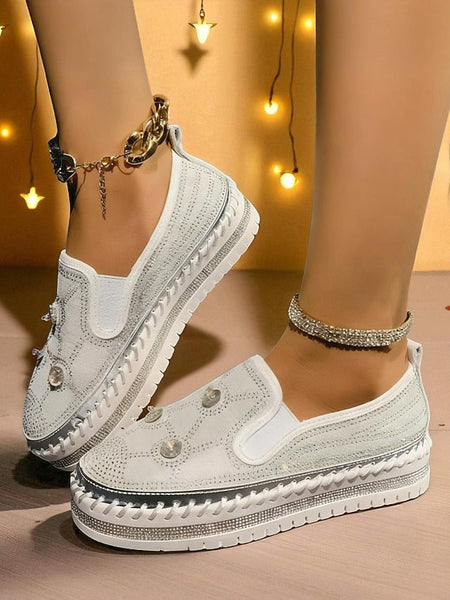 with Slip-On Rhinestone Red Women's Platform Sneakers Studs FashionChic