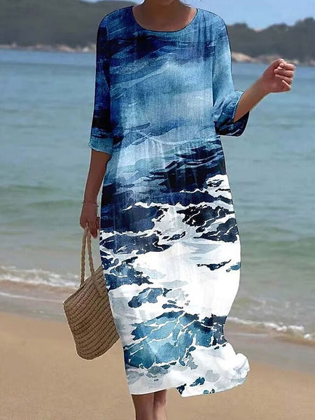 Women's Maxi Dress Linen Like Breathable Lightweight Kaftan FashionChic