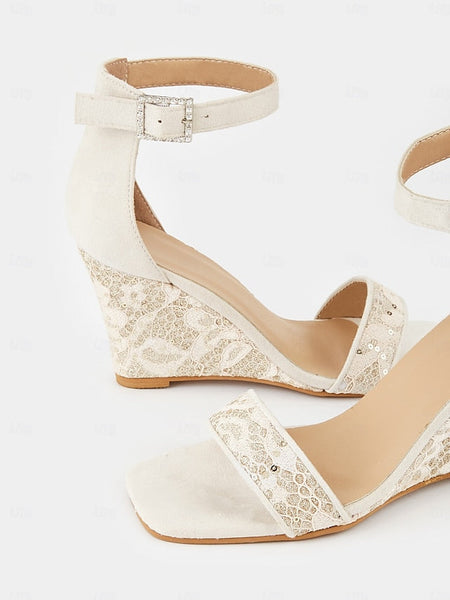 Stylish Ankle Women for Lace Strap Sandals White Wedge – Heel FashionChic