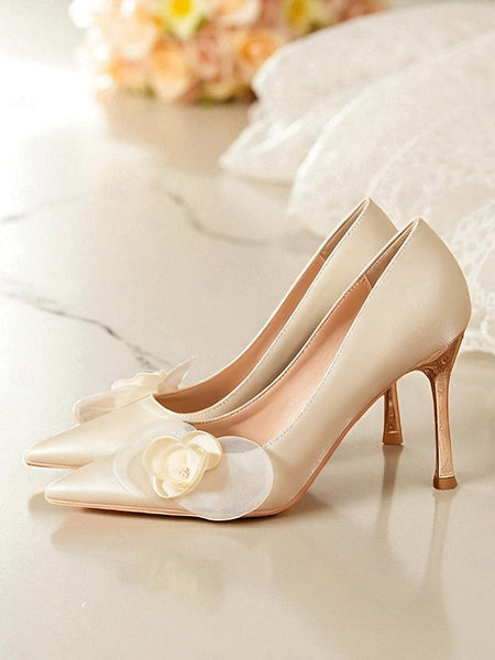 Heels - Pointed Wedding Women's Satin Floral Ivory Elegant FashionChic