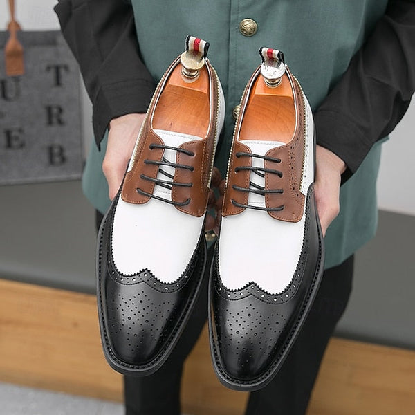 Men's Tri-Color Shoes Brogue in Oxford Black Wingtip FashionChic