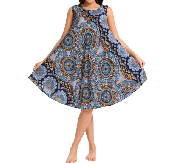 Crew Neck Boho Geometric Dress  QT36 fabuloryshop