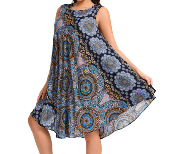 Crew Neck Boho Geometric Dress  QT36 fabuloryshop
