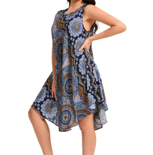 Crew Neck Boho Geometric Dress  QT36 fabuloryshop