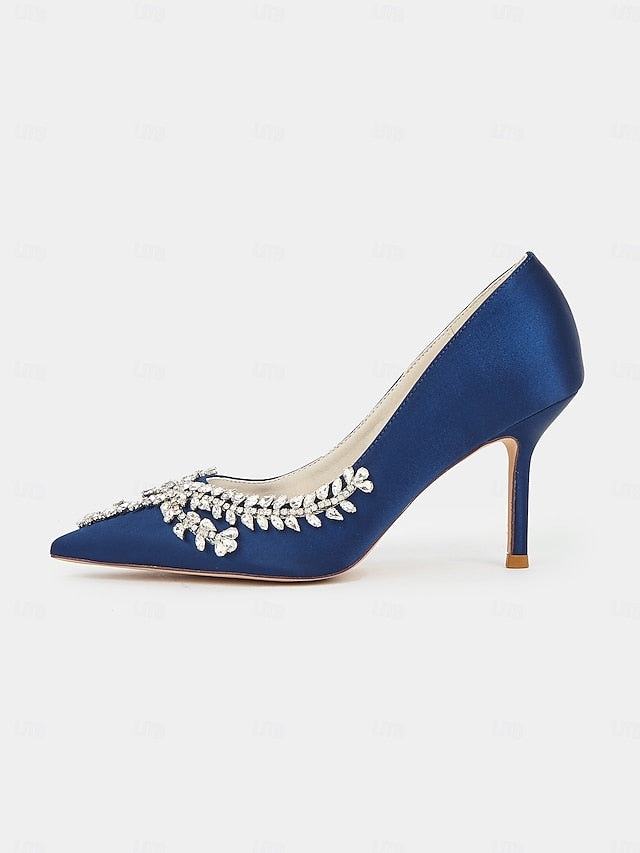 Stiletto Satin Heels – Women's Rhinestone-Embellished FashionChic