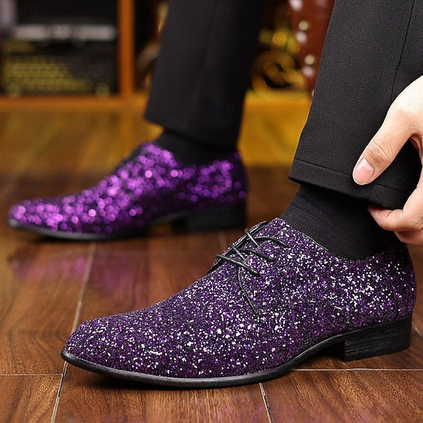 Statement Bold Lace-up Glitter Purple Shoes – Men's Party FashionChic