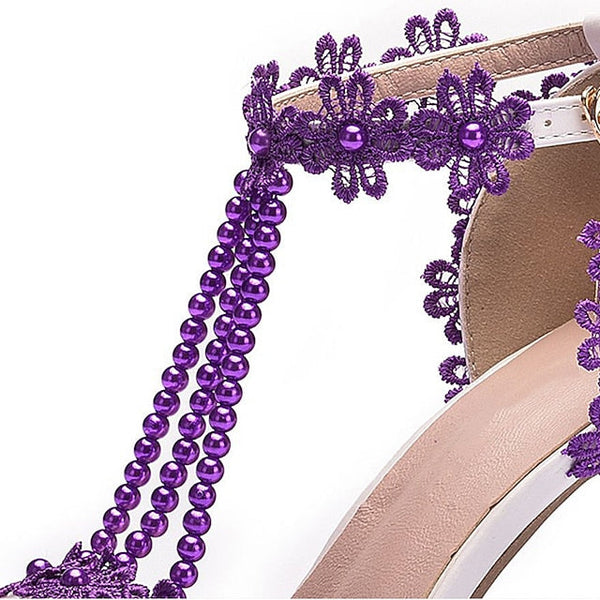 Wedding Bridal Heel Pointed Shoes Women's Lace High FashionChic