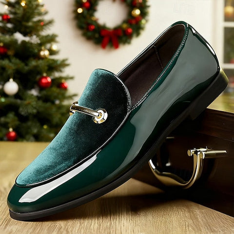 Loafers Men's Gold Faux Loops with Leather Decorative Green FashionChic