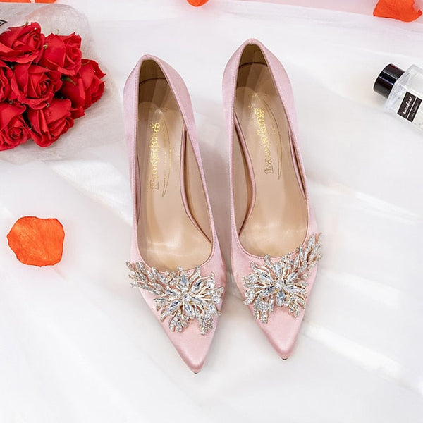 – Rhinestone Women's Heels Pink Satin Elegant High FashionChic