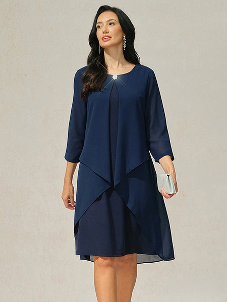 Women's Evening Dress Cape Sleeve Knee-Length Elegant Green FashionChic