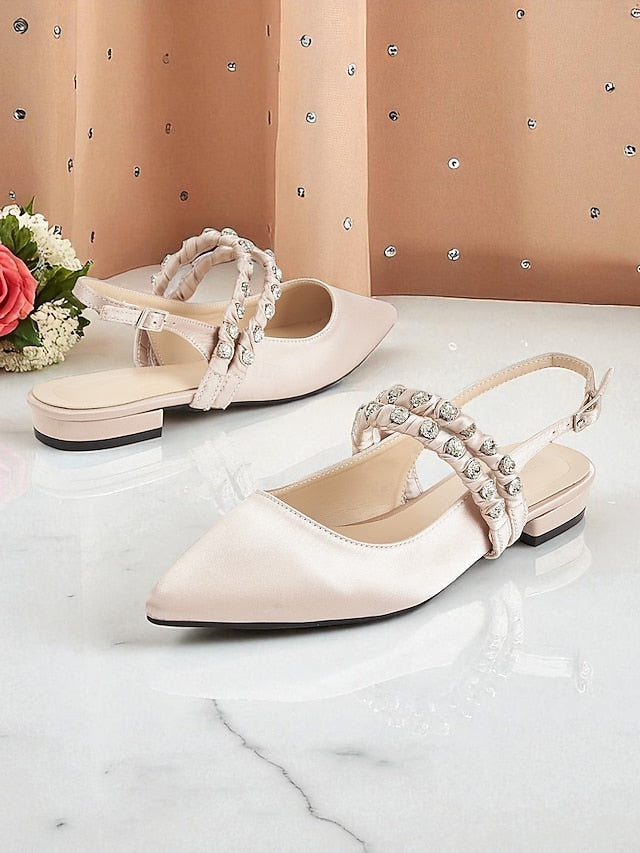 Toe Flats Satin - Women's Rhinestone Slingback Pointed FashionChic