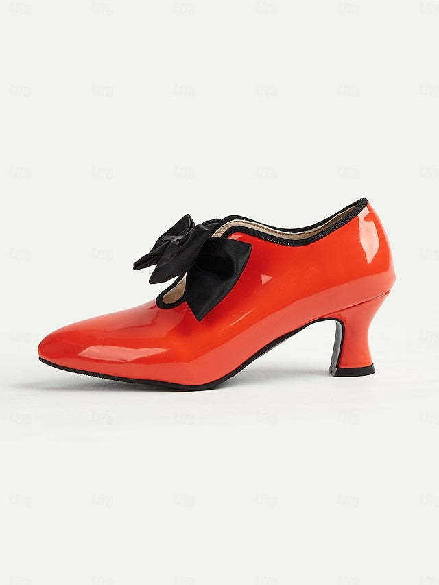 Red Women's Vintage Low Patent Shoes – 1920s Heel Leather FashionChic