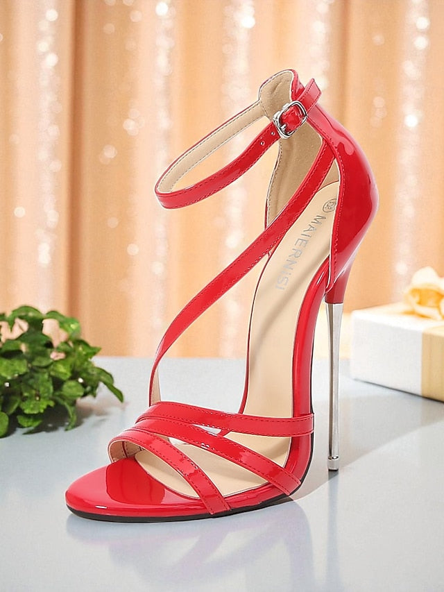 PU Red Sandals High Heels - Strappy Stiletto Women's Patent FashionChic
