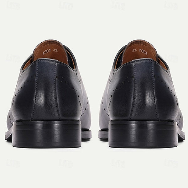 Classic Dress Genuine Blue Oxford Men's Navy Cowhide Shoes FashionChic