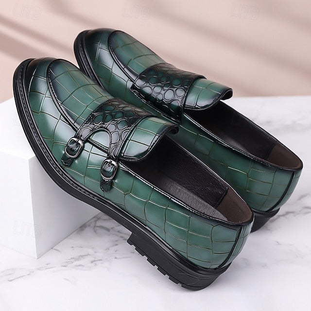Loafers – Leather Crocodile Faux Pattern with Brown Men's FashionChic
