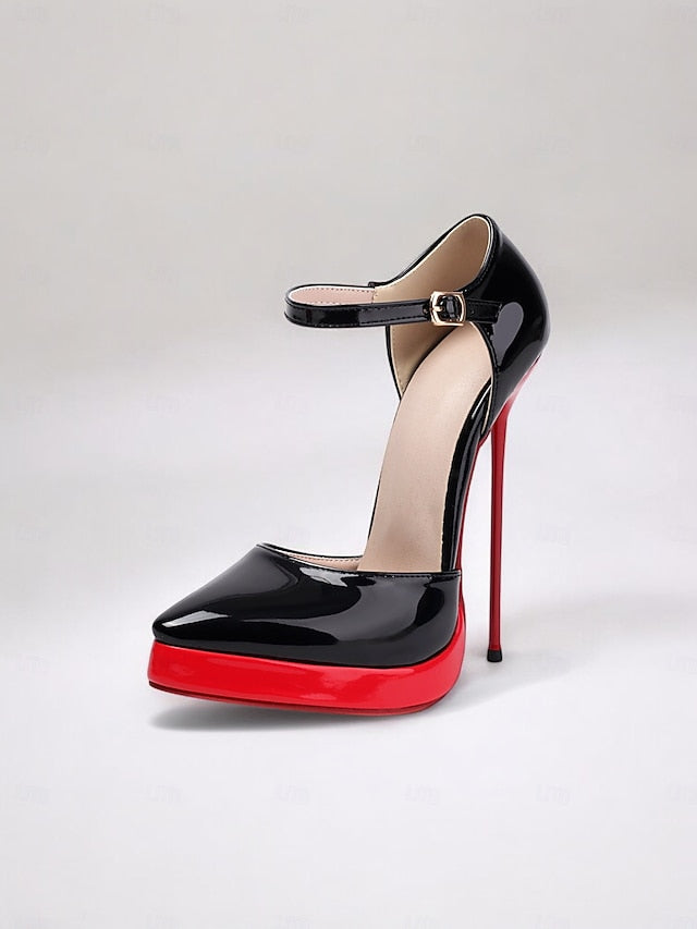 Leather Patent Black Platform Red Women's Stiletto and FashionChic