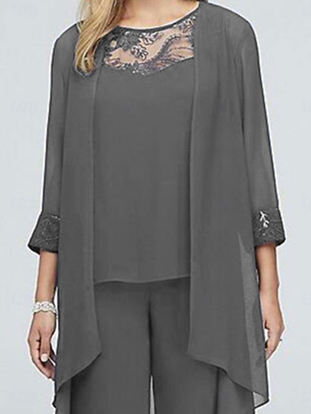 Crew of 3 Dress Elegant Neck the Vintage Mother Bride Piece FashionChic