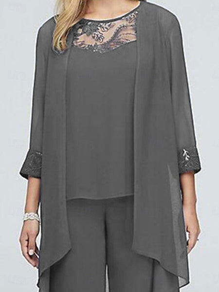 Dress Mother Neck Crew Elegant 3 Piece Vintage the of Bride FashionChic