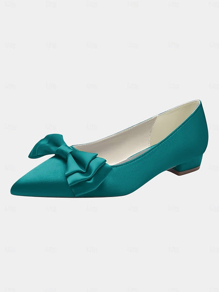 Bow Women's Green - Elegant Toe Satin Pointed Flats FashionChic