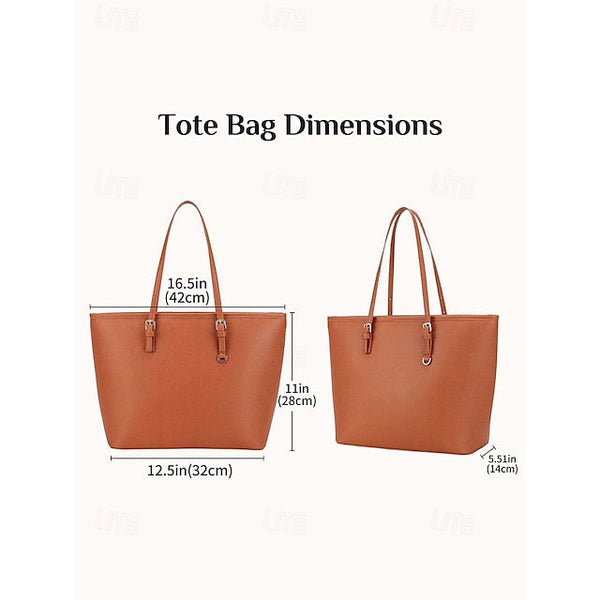 - Women's Faux Tote Brown Bag Leather Classic Large FashionChic