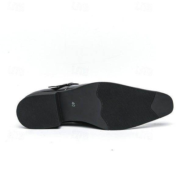 Formal Monk Black – Dress Men's Strap Leather Shoes FashionChic