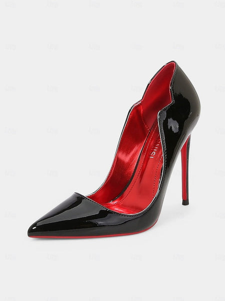 High – Soles Pointed Heels Patent Red with Leather Black Toe FashionChic