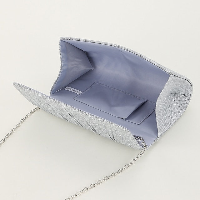 Women's – Evening Purse Clutch Elegant Glitter Silver FashionChic